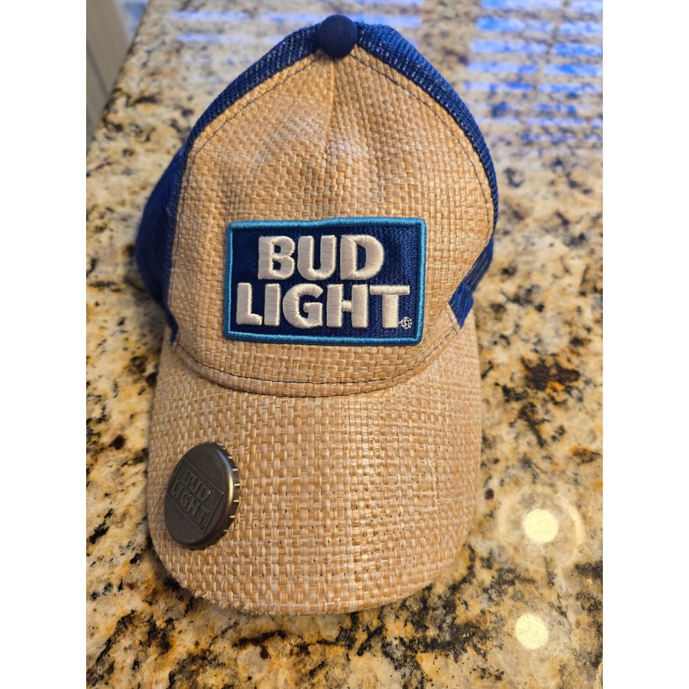 Bud Light Straw Mesh Trucker Hat‎ Bottle Opener Built In Adult